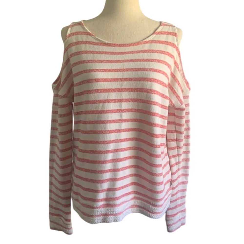 Roxy Cotton Cold Shoulder Top M Striped Coastal Preppy Nautical Hamptons Summer